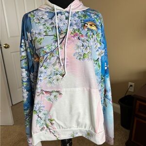 Floral Bird Print Hoodie